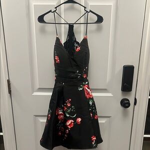 Floral Black Halter Dress